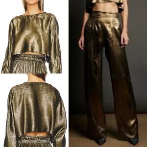 Nonchalant the Label Chiara Crop Top + Pisa Pant Set in Metallic Gold Small